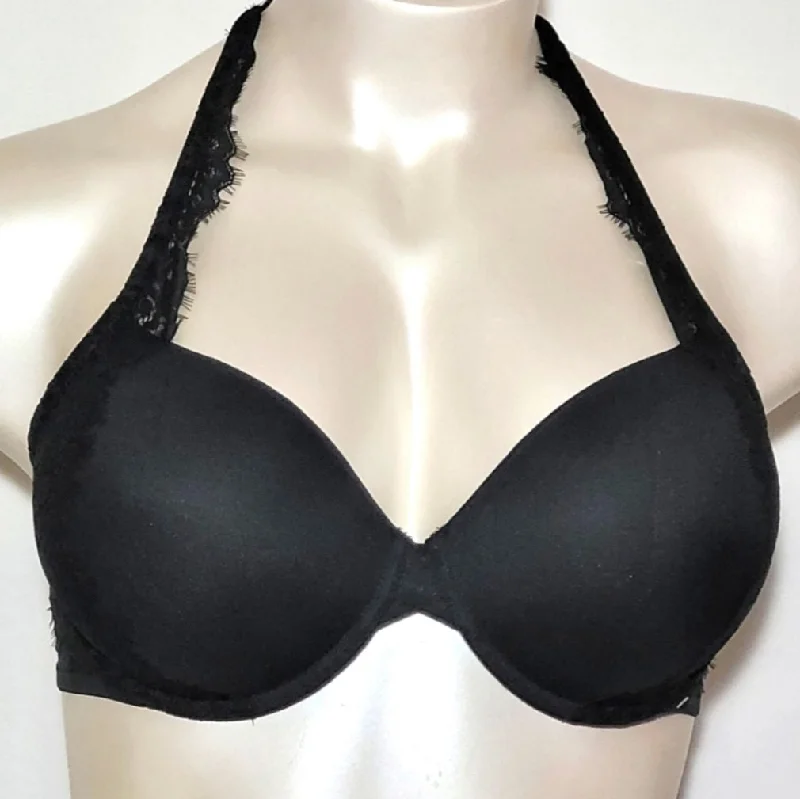 Gilligan & O'Malley Everyday Lace Lightly Lined Haltered Bra 38B Ebony Black NWT
