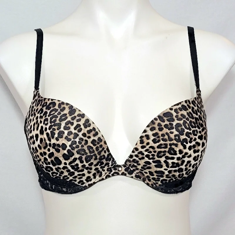 Gilligan O'Malley Favorite Plunge Push Up Underwire Bra 34C Cheetah Animal Print