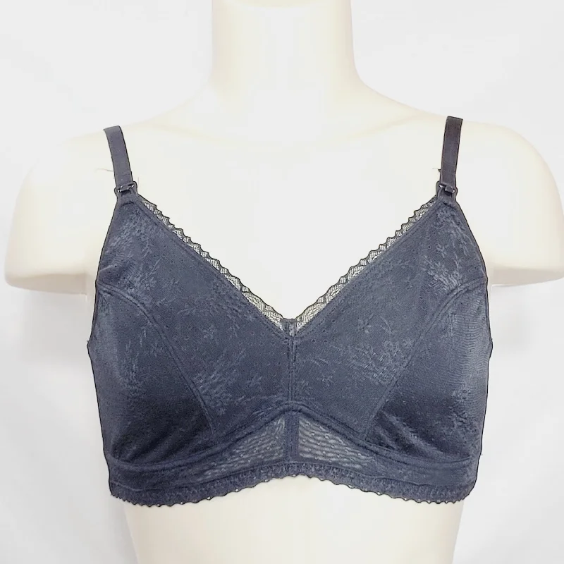 Gilligan O'Malley Semi Sheer Lace Wire Free Nursing Maternity Bra MEDIUM Black