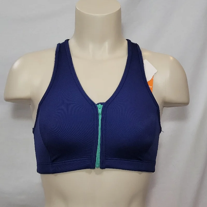 Hanes G469 HC32 Wire Free Zip Front Vented Back Sports Bra SMALL Blue NWT