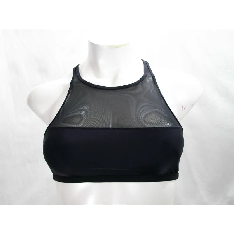 Heat Padded & Sheer Mesh Wire Free Zip Back Sports Bra LARGE Black