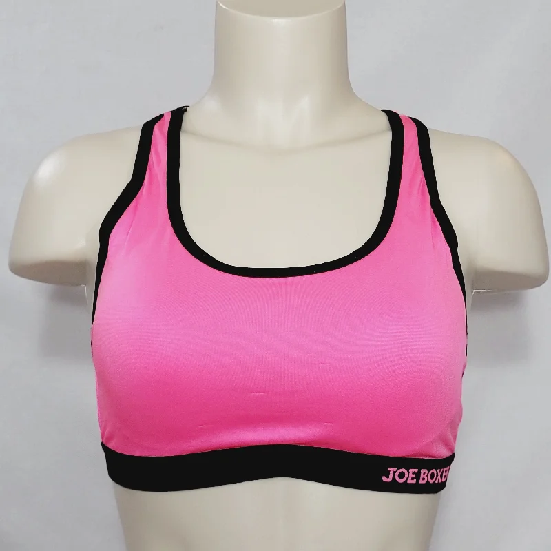 Joe Boxer Racerback Wire Free Wireless Sports Bra Size LARGE Pink & Black