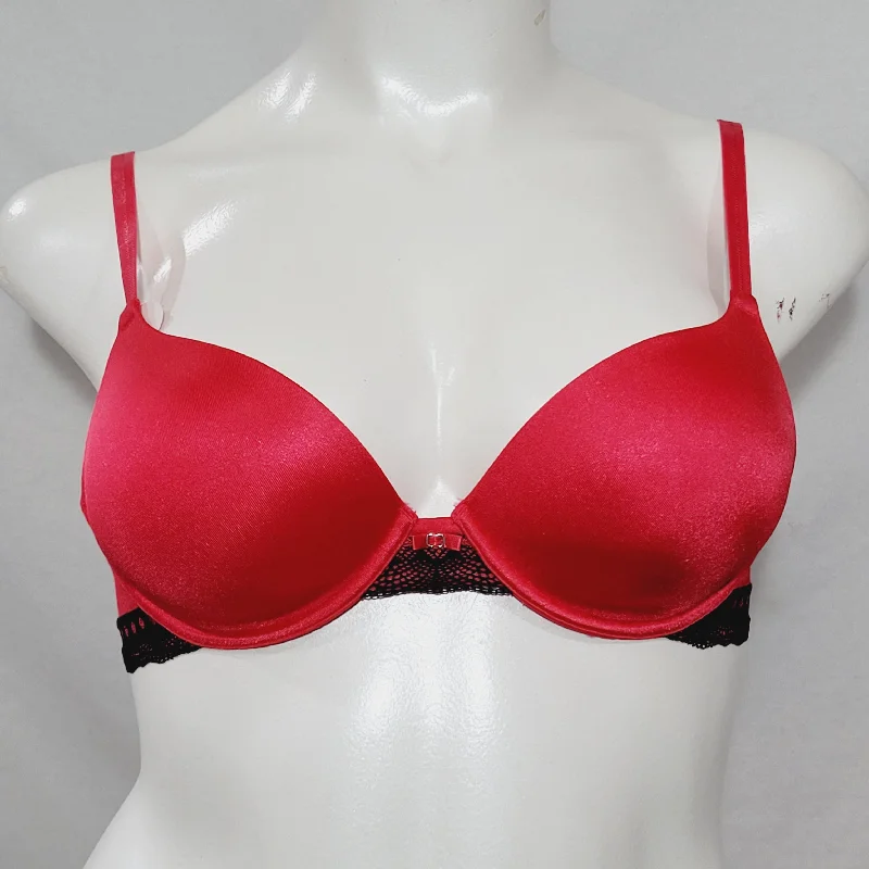 Lily of France 2177101 Your Perfect T-shirt Underwire Bra With Lace 36C Red NWT