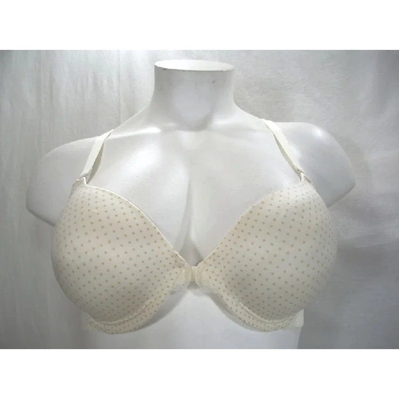 Maidenform 7112 Front Close Lace Trim Underwire Bra 38D Ivory with Nude Dots