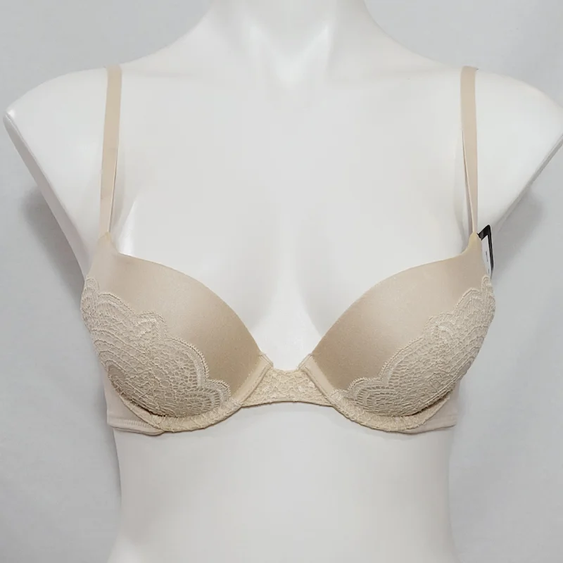 Maidenform DM9449 9449 Lacy Demi Coverage Push-Up UW Bra 32B Latte Lift Nude NWT