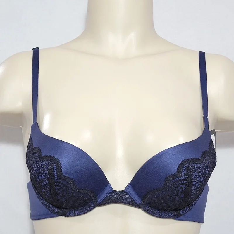 Maidenform DM9449 9449 Lacy Demi Coverage Push-Up UW Bra 32B Navy & Black NWT