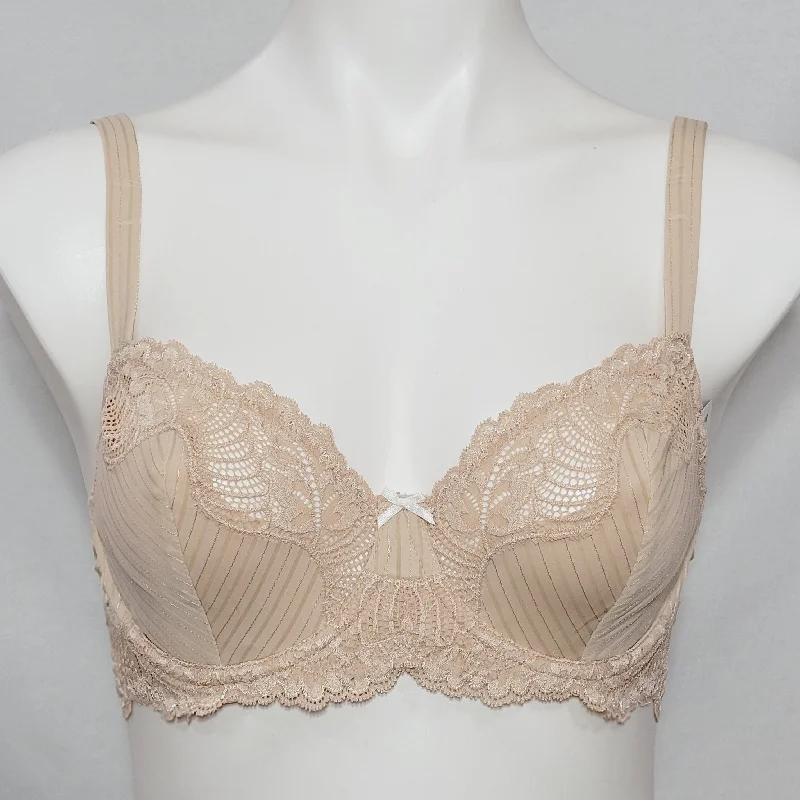 Paramour by Felina 115353 Stripe Delight Full Figure Underwire Bra 34DDD Fawn NWT