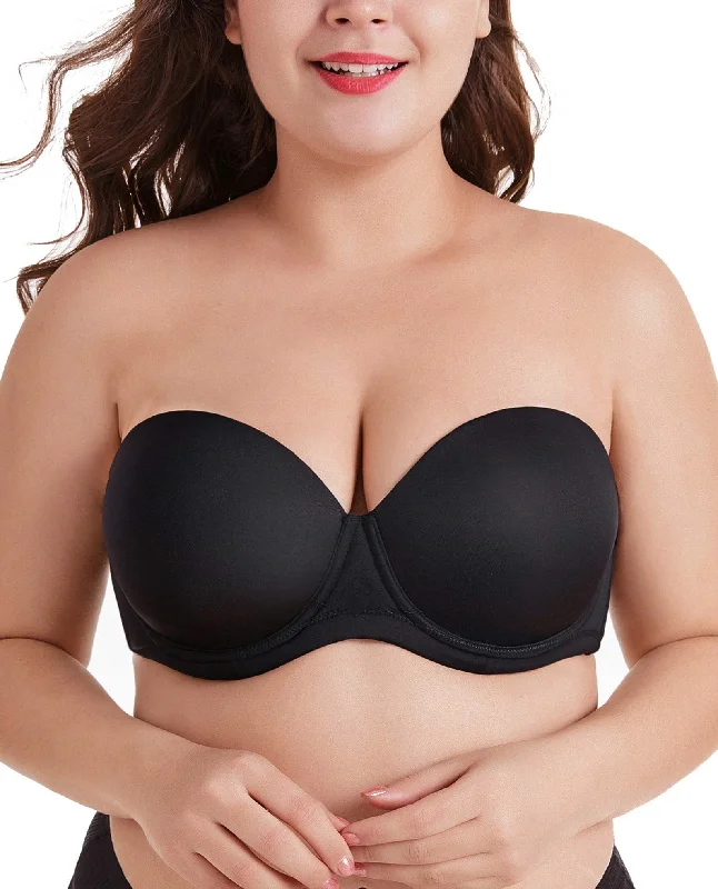 SheCurve® Plus Size Women's Underwire Contour Multiway Full Coverage Strapless Bra-BLACK SheCurve® Plus Size Women's Underwire Contour Multiway Full Coverage Strapless Bra-BLACK