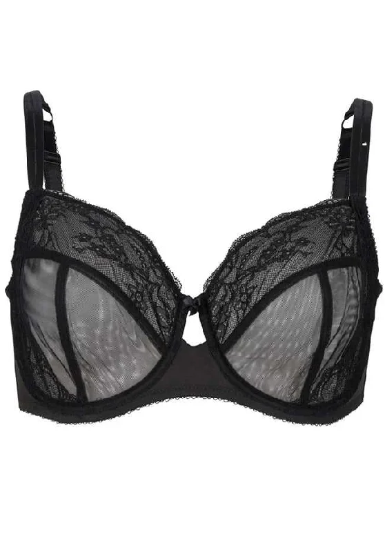 Eve Sexy Lace and Mesh Total Sheer Underwired Bra Black