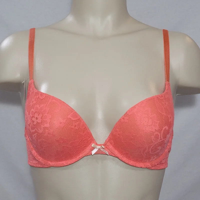 Xhilaration Lace T-Shirt Convertible Push-Up Plunge Bra 32B Hawaiian Coral NWT
