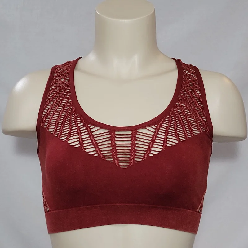 Xhilaration Seamless Macrame Acid Wash Bralette SMALL Scarlet Mystery NWT
