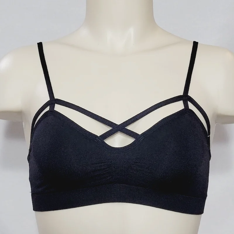 Xhilaration Wire Free Cut-Out Strappy Bralette Size XS X-SMALL Black NWT