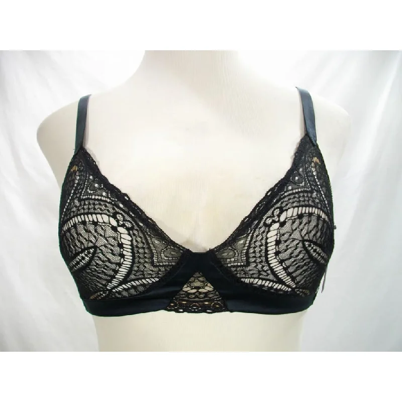 Calvin Klein QF3994 CK Black Audacious Lace & Satin Wire Free Bra Bralette LARGE Black NWT
