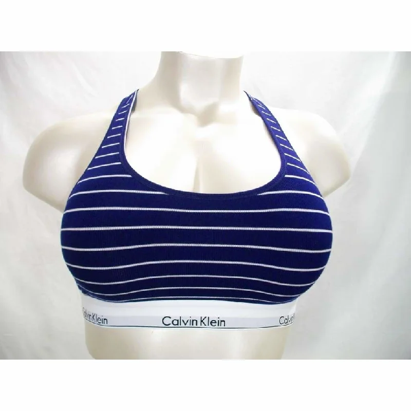 Calvin Klein QF4118 Modern Cotton Ribbed Striped Bralette XS X-SMALL Navy Blue & White NWT