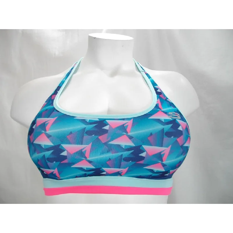 Sketchers Women's Wire Free Sports Bra Size LARGE Geometric Blue & Pink Print NWT