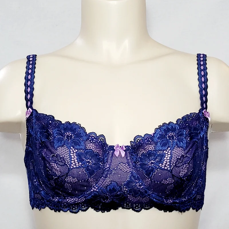 Felina 5894 Harlow Sheer Lace Full Busted Demi Underwire Bra 34DDD Navy Blue