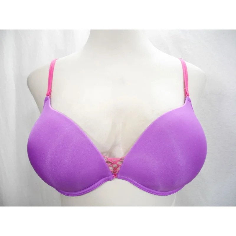 Fredericks of Hollywood 4250 Deep Plunge Push Up Underwire Bra 34DD Purple & Pink