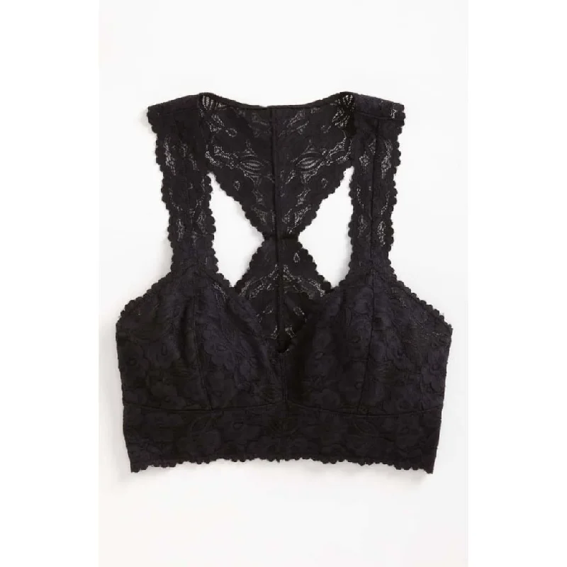 Free People Intimately Racerback Galloon Lace Bralette SMALL Black NWT
