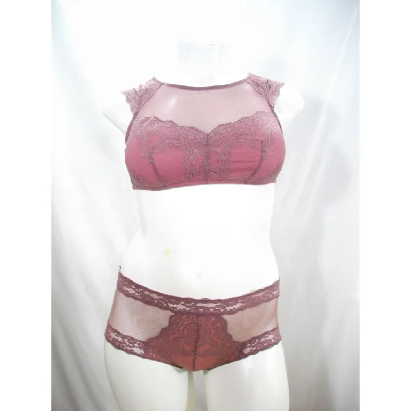 Gilligan & O'Malley High Neck Lace Cap Sleeve Wire Free Bralette & Brief Set XS X-SMALL Brown Rose