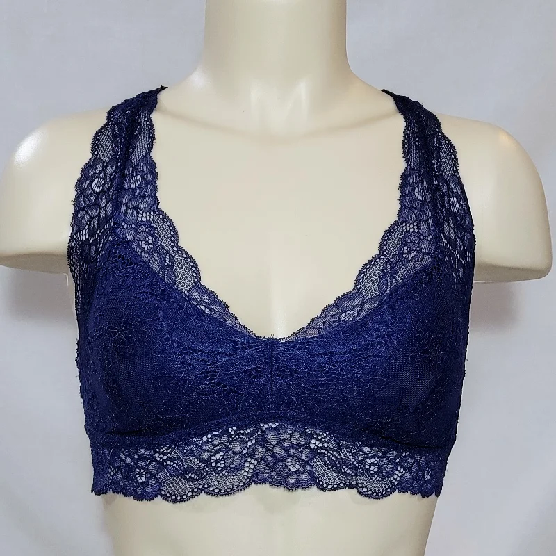 Gilligan & O'Malley Lace Racerback Wire Free Bralette SMALL Nighttime Blue