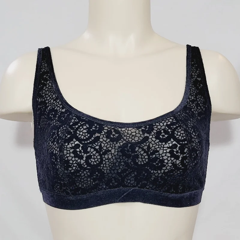 Gilligan & O'Malley Velour & Mesh Unlined Wired Bralette Bra XL X-LARGE Black