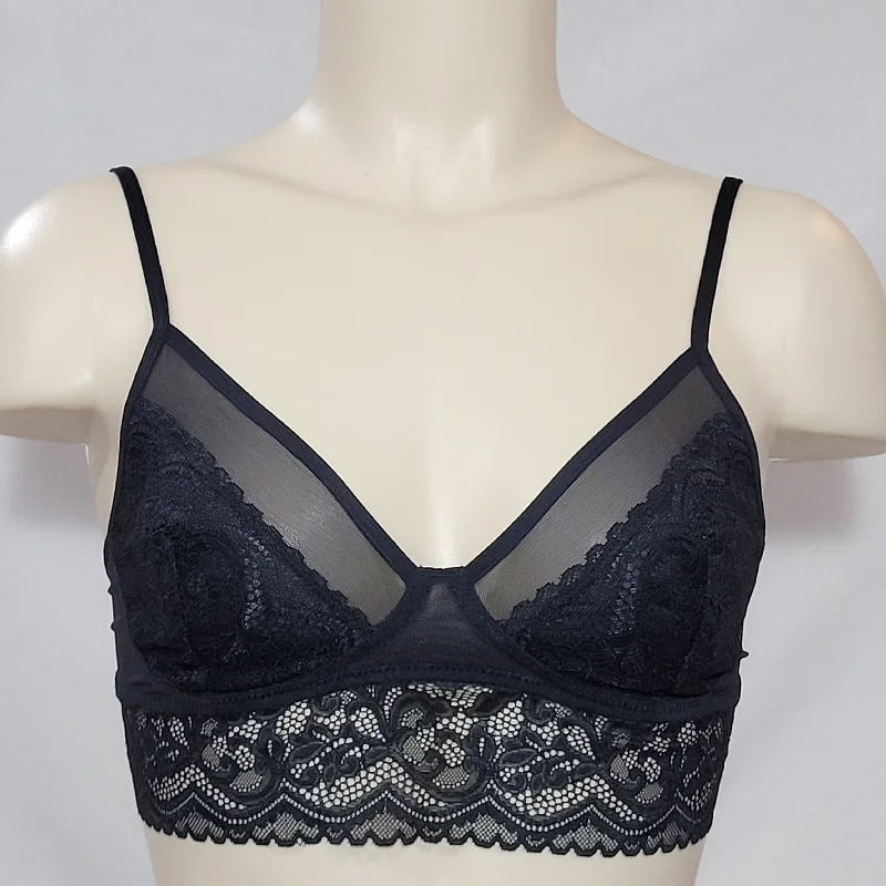Gilligan & O'Malley Semi Sheer Lace Long Line Wire Free Bra Bralette XS X-SMALL Black