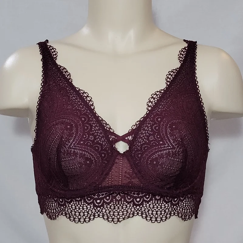 Gilligan & OMalley Semi Sheer Lace Underwire Bralette Size XS X-SMALL Boysenberry Red NWT