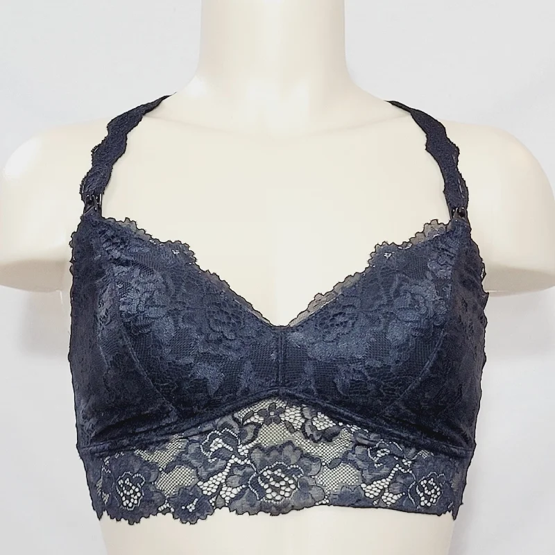 Gilligan & O'Malley Lace Pullover Nursing Wire Free Bralette SMALL Black