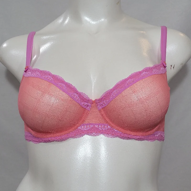 Jezebel 10027 Marni Diamond Mesh Unlined UW Bra 34B Coral