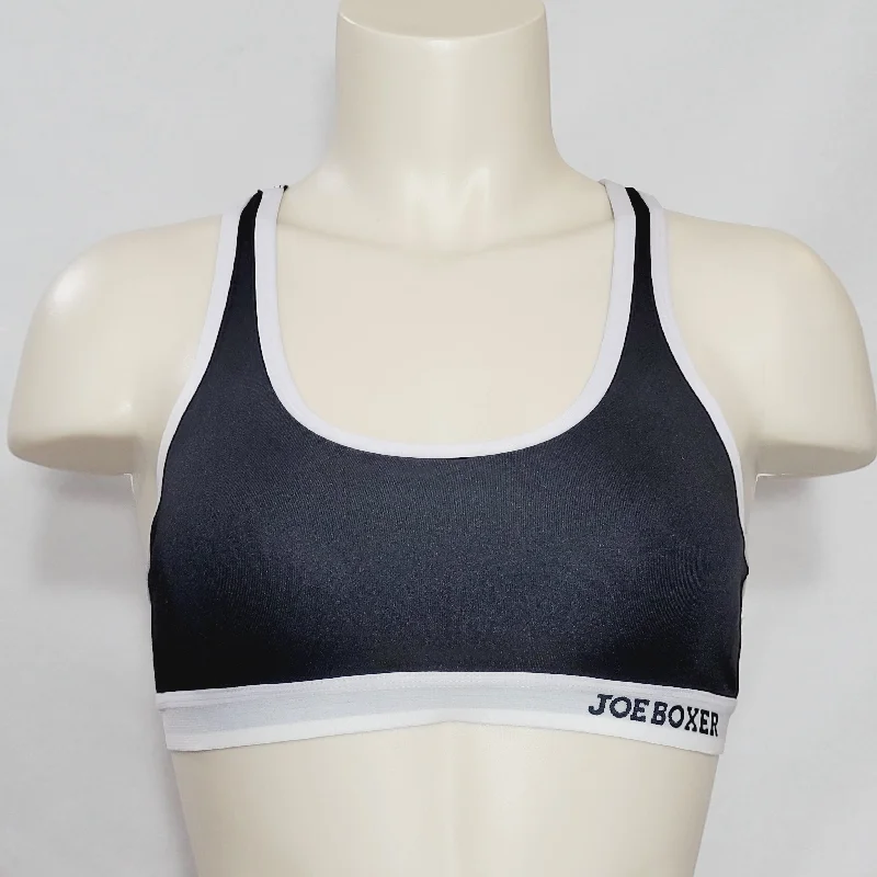 Joe Boxer Logo Band Racerback Wire Free Wireless Sports Bra Size SMALL Black & White