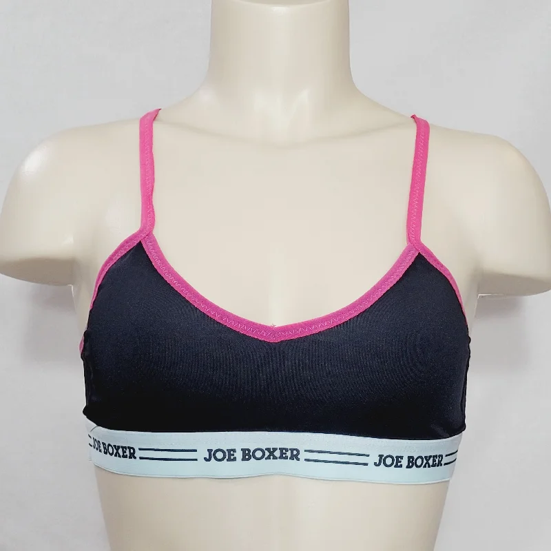 Joe Boxer S1180 Mesh Back V-Neck Wire Free Wireless Sports Bra LARGE Black