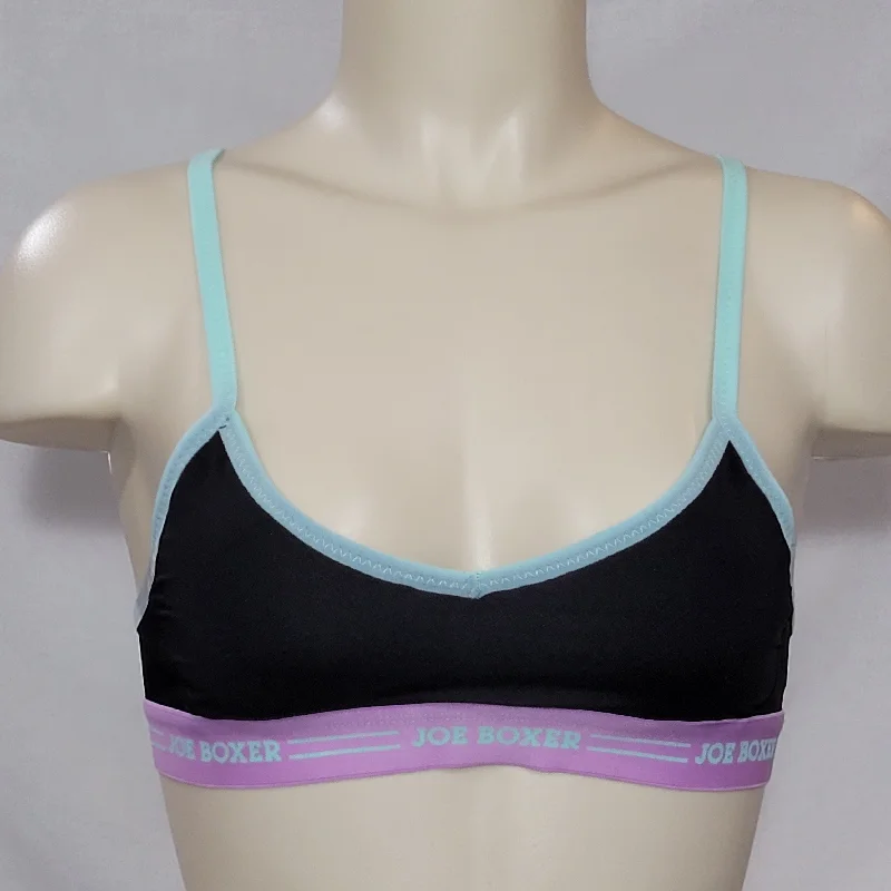 Joe Boxer S1180 Mesh Back V-Neck Wire Free Wireless Sports Bra SMALL Black