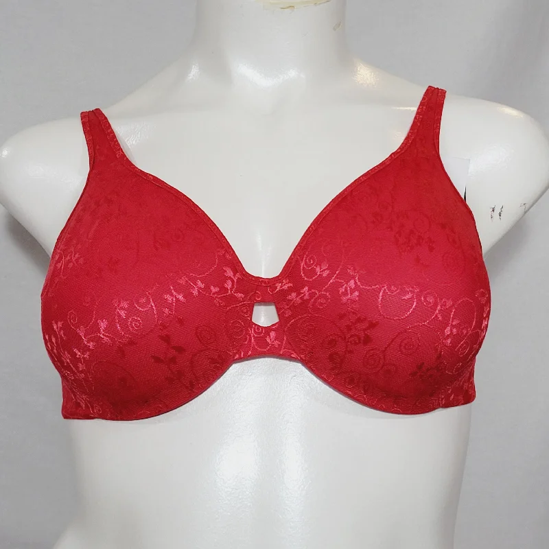 Lilyette 904 Plunge Into Comfort Keyhole Underwire Bra 40D Deep Red Icing Jacquard