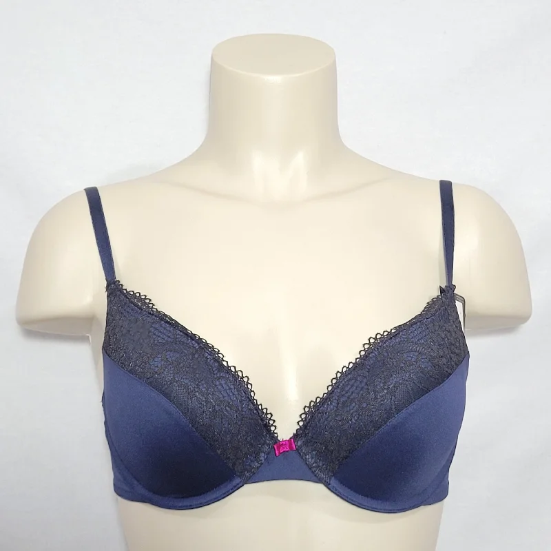 Maidenform 5679 Self Expressions Push-Up UW Bra 38B Navy Blue with Black Lace NWT