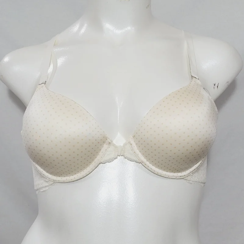 Maidenform 7112 Front Close Lace Trim Underwire Bra 40C Ivory with Nude Dots