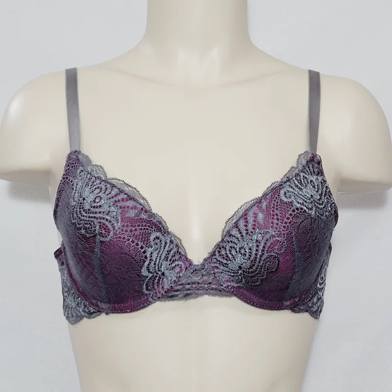 Metaphor Lace Covered Lined Contour Cup Underwire Bra 34B Purple & Gray NWT