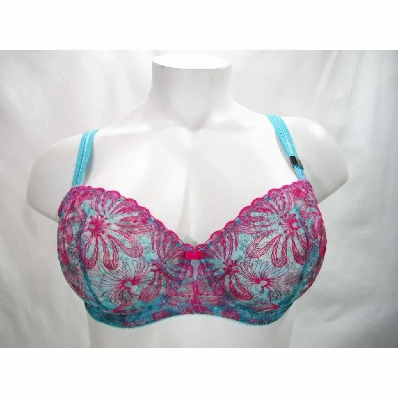 Paramour 115009 Ellie Demi Unlined Semi Sheer Lace Underwire Bra 42C Blue Botanical