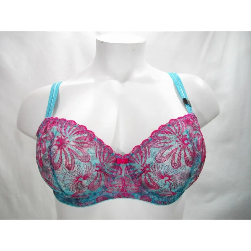 Paramour 115009 Ellie Demi Unlined Semi Sheer Lace Underwire Bra 42D Blue Botanical