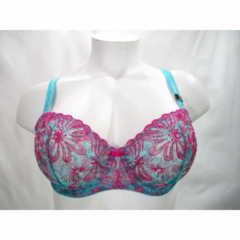 Paramour 115009 Ellie Demi Unlined Semi Sheer Lace Underwire Bra 42DDD Blue Botanical
