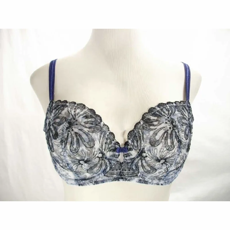 Paramour 115009 Ellie Demi Unlined Semi Sheer Lace UW Bra 42C Blue Ribbon Blossoms