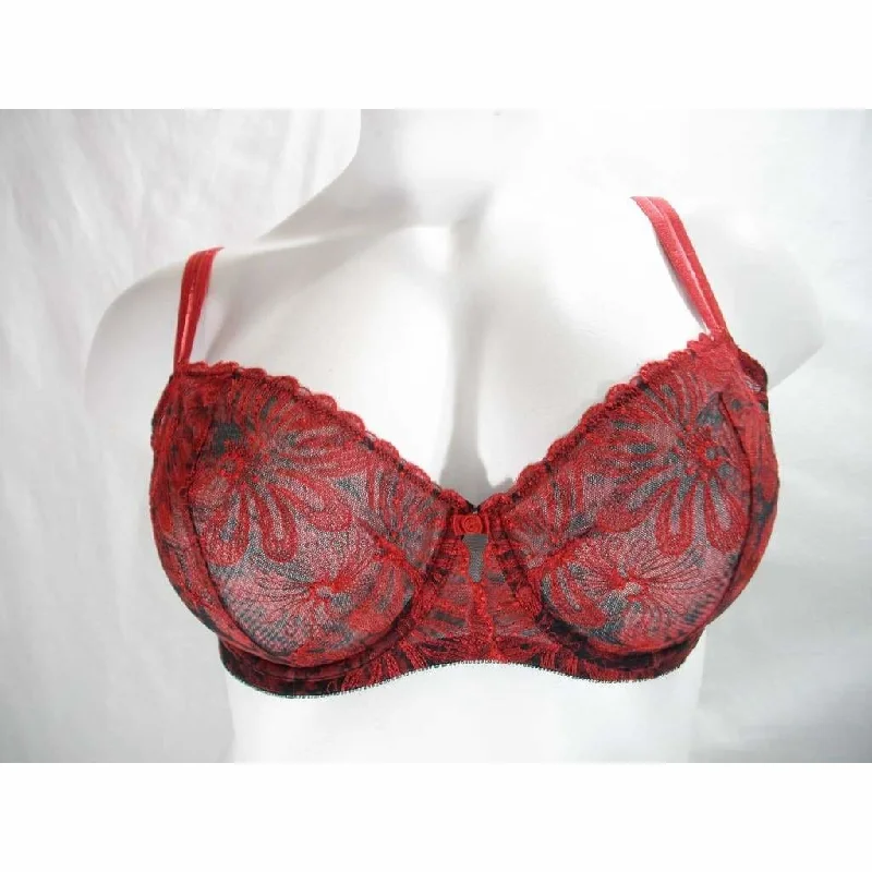 Paramour 115009 Ellie Demi Unlined Semi Sheer Lace UW Bra 42C Red Japanese Blossoms