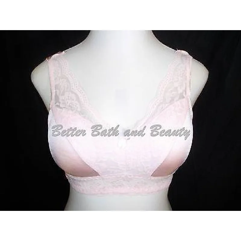 Rhonda Shear Satin & Lace Lined Divided Cup Wire Free Bra LARGE Pink