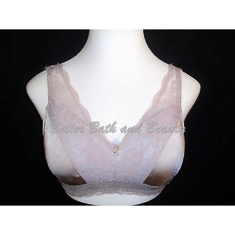 Rhonda Shear Satin & Lace Lined Divided Cup Wire Free Bra LARGE Taupe Toffee