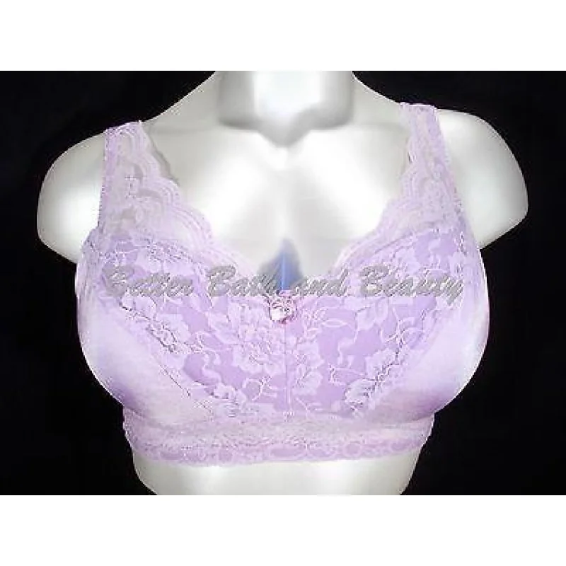 Rhonda Shear Satin & Lace Lined Divided Cup Wire Free Bra XL X-Large Purple