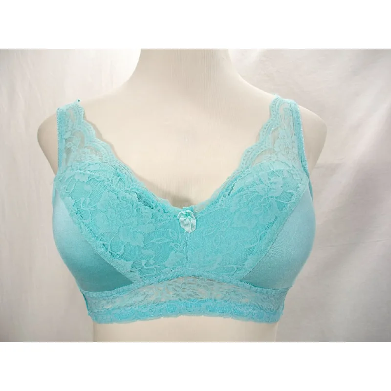 Rhonda Shear Satin & Lace Padded Divided Cup Wire Free Bra SMALL Aqua Blue