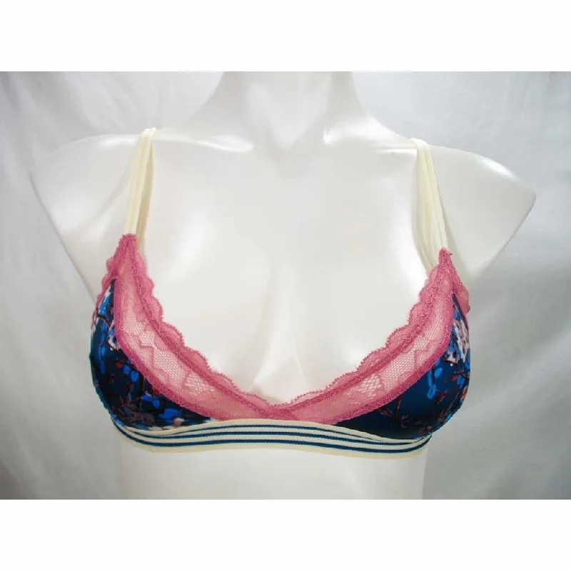 Sam Edelman Printed Satin Triangle Bralette SIZE SMALL Spring Blue Floral NWT