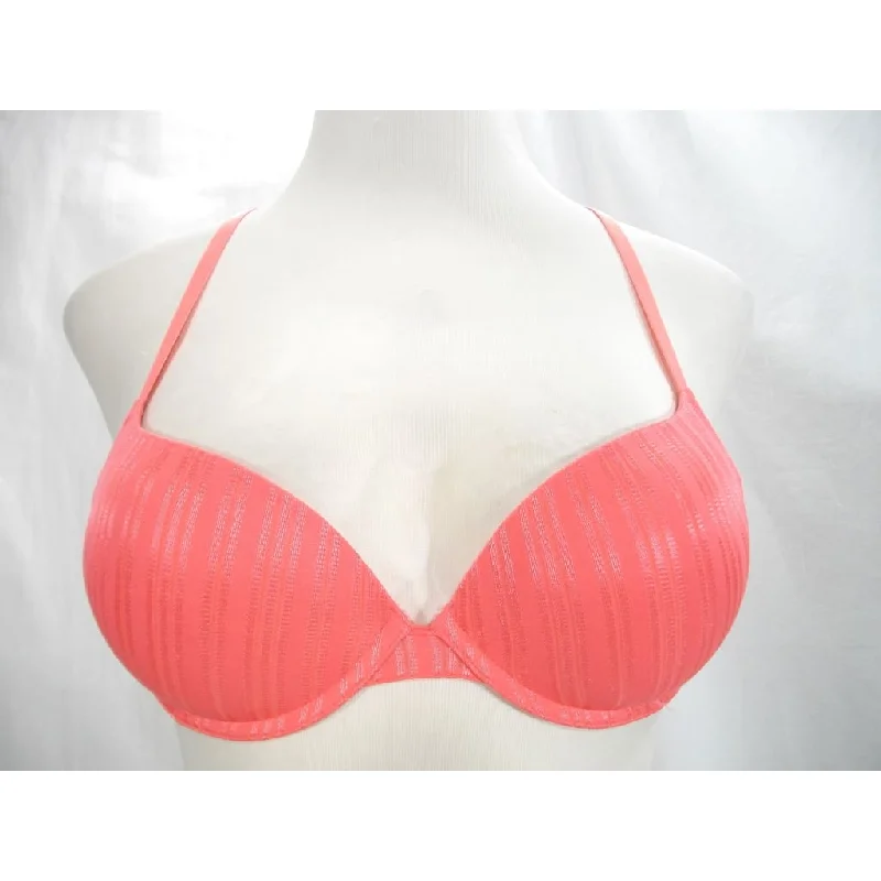Scandale Paris Texture Stripe Enhance Push Up Underwire Bra 34C Calypso Coral