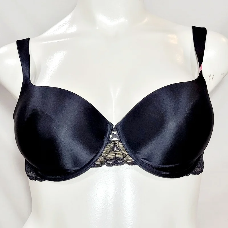 Self Expressions Maidenform 5071 Shimmer Molded Cup Lace Trim Underwire Bra 36D Black NWT
