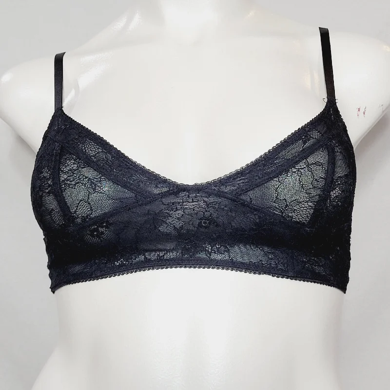 Sweet Treats Long Line Wire Free Lace Crop Bralette MEDIUM Black NWT