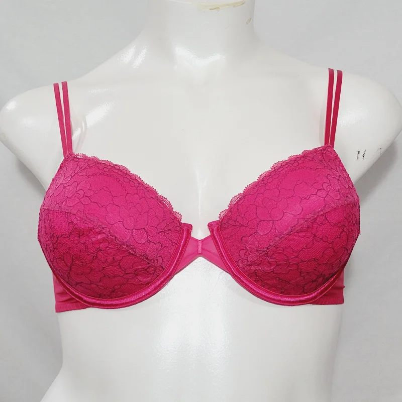 Vassarette 75117 Unlined Semi Sheer Lace Underwire Bra 38B Bright Pink